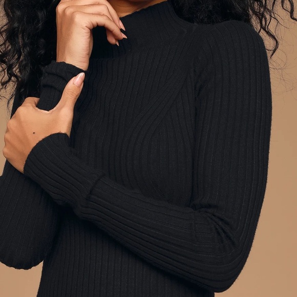 Lulu’s Snug As Can Be Black Ribbed Mock Neck Sweater Dress Size Small - Picture 2 of 10